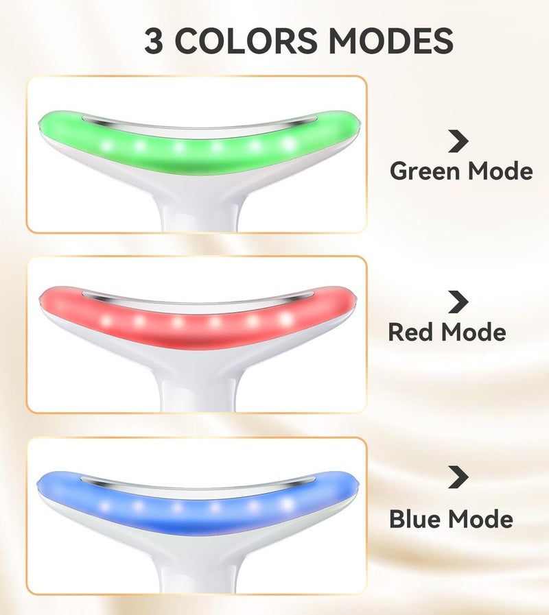 مدلك للوجه، 3 ألوان علاج بالضوء الأحمر للوجه والرقبة للتجاعيد والذقن المزدوجة، مدلك للوجه بالاهتزاز مع حراري أبيض - Image 2